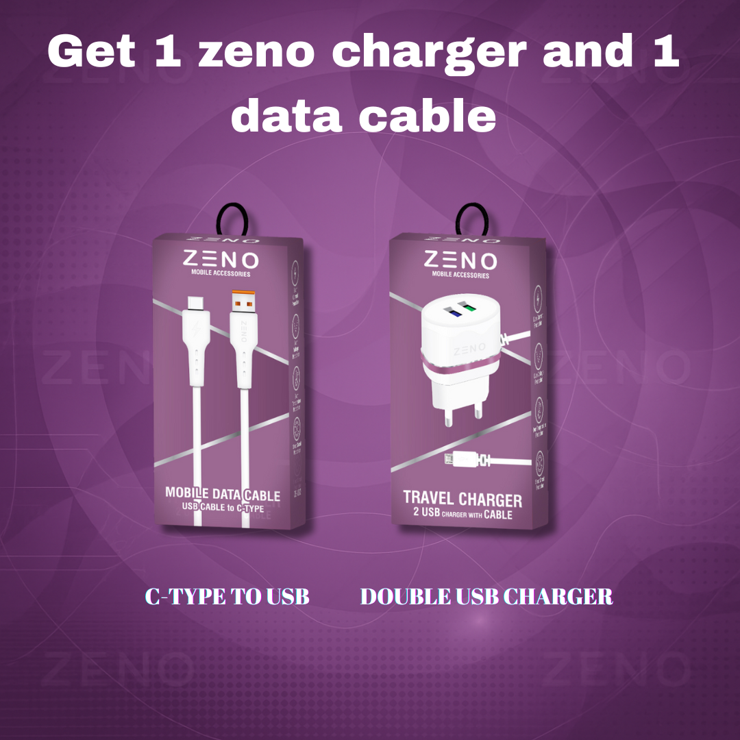 Get the Ultimate Combo: 1 Zeno Dual USB Charger + 1 Fast C-Type Cable