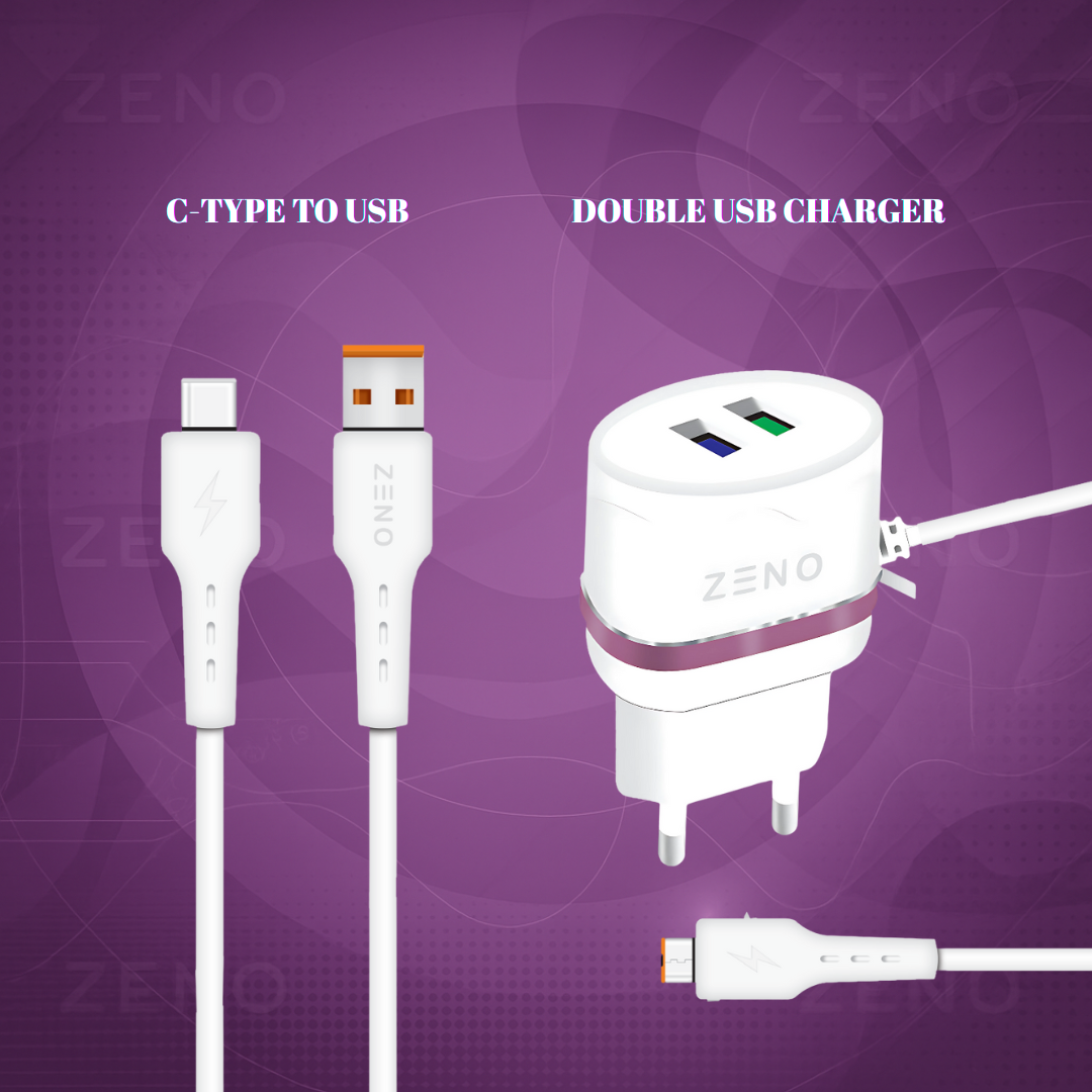 Get the Ultimate Combo: 1 Zeno Dual USB Charger + 1 Fast C-Type Cable
