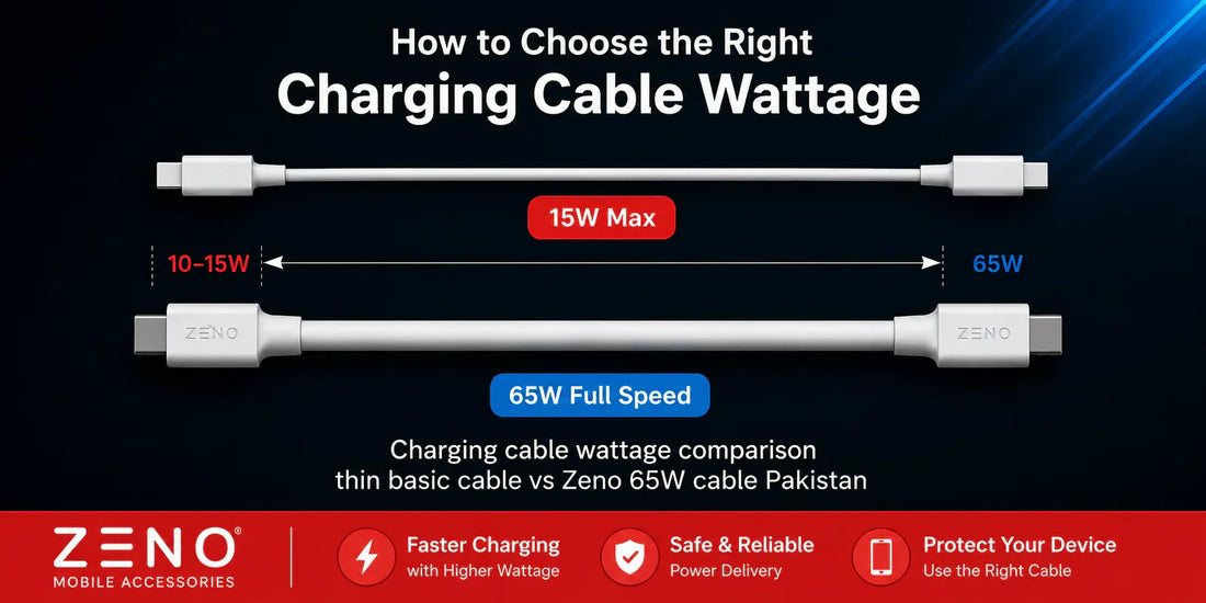 Charging cable wattage comparison thin basic cable vs Zeno 65W cable Pakistan