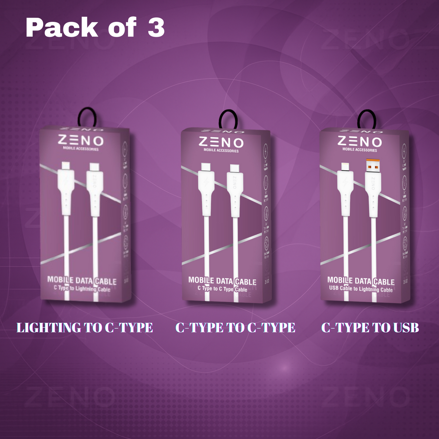 Pack of 3 |Type-C to Type-C| Type-C to Lightning |Type-C to USB