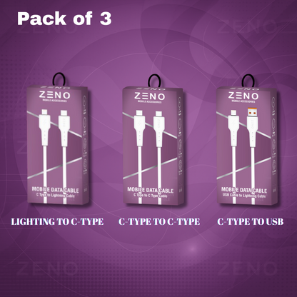 Pack of 3 |Type-C to Type-C| Type-C to Lightning |Type-C to USB