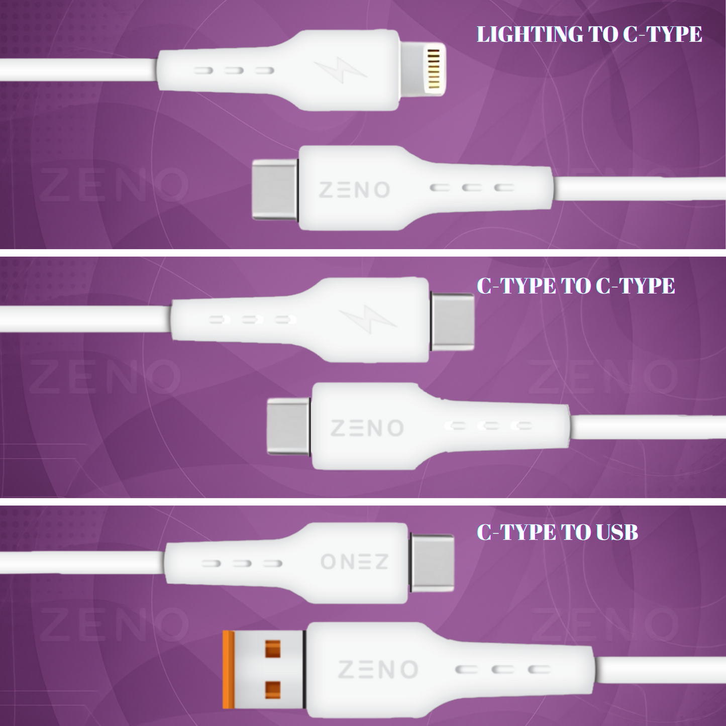 Pack of 3 |Type-C to Type-C| Type-C to Lightning |Type-C to USB