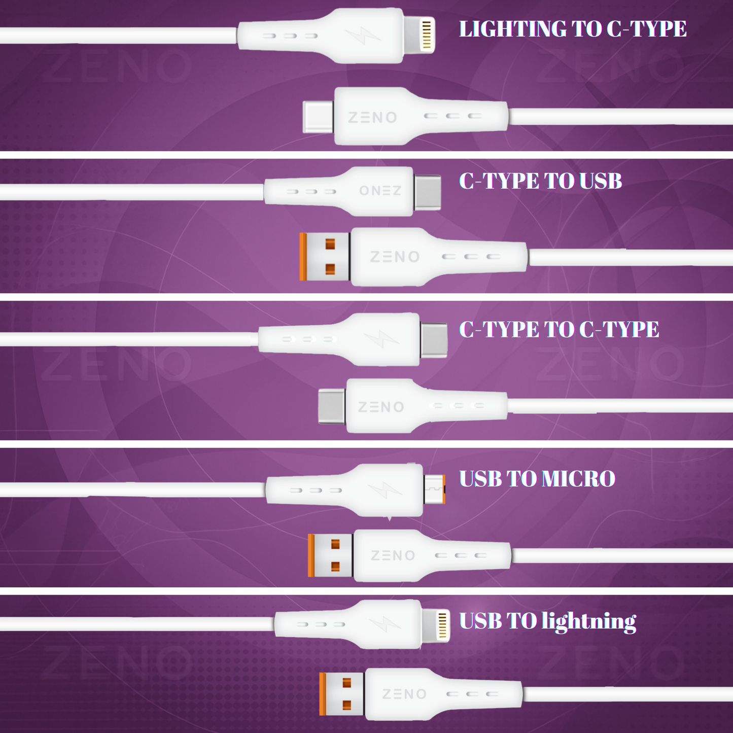 Family Pack(5)|LIGHTING TO C-TYPE|C-TYPE TO USB|C-TYPE TO C-TYPE|USB TO MICRO|USB TO lightning