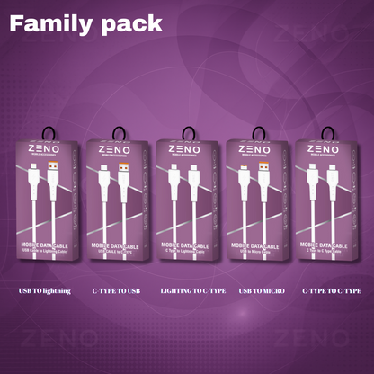 Family Pack(5)|LIGHTING TO C-TYPE|C-TYPE TO USB|C-TYPE TO C-TYPE|USB TO MICRO|USB TO lightning