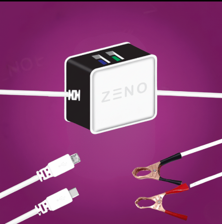 ZENO Double USB Clip Charger With Micro USB and C-type Cable