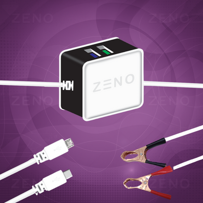 ZENO Double USB Clip Charger With Micro USB and C-type Cable– Compact, Fast, and Reliable