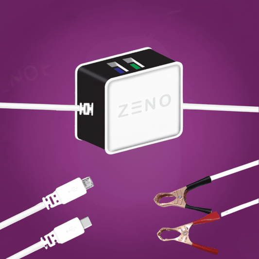 ZENO Double USB Clip Charger With Micro USB and C-type Cable– Compact, Fast, and Reliable