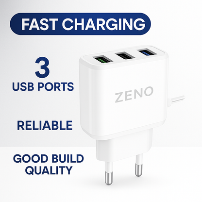 Zeno: Triple USB Fast Charger With Micro USB – Premium Build, Ultimate Speed