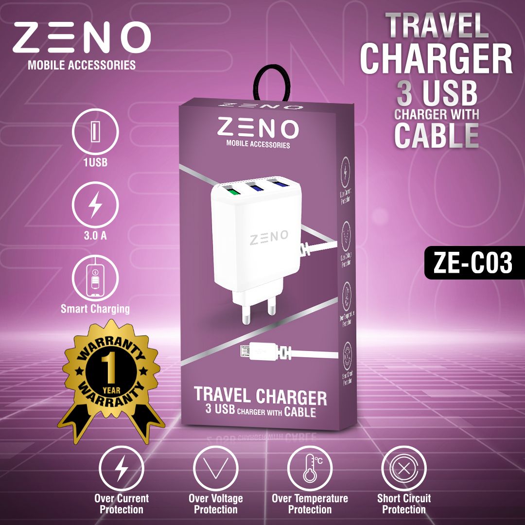 Zeno Triple USB Fast Charger Pakistan | 3 Phones at Once